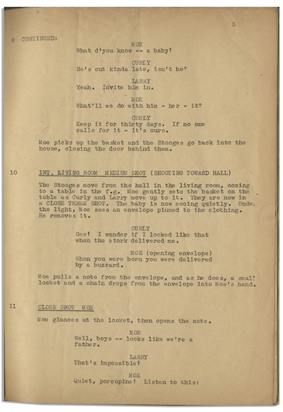Moe Howard's 29pp. Script Dated April 1942 for The Three Stooges Film ''Sock-a-Bye Baby'' -- First Page Missing, Else Very Good Condition